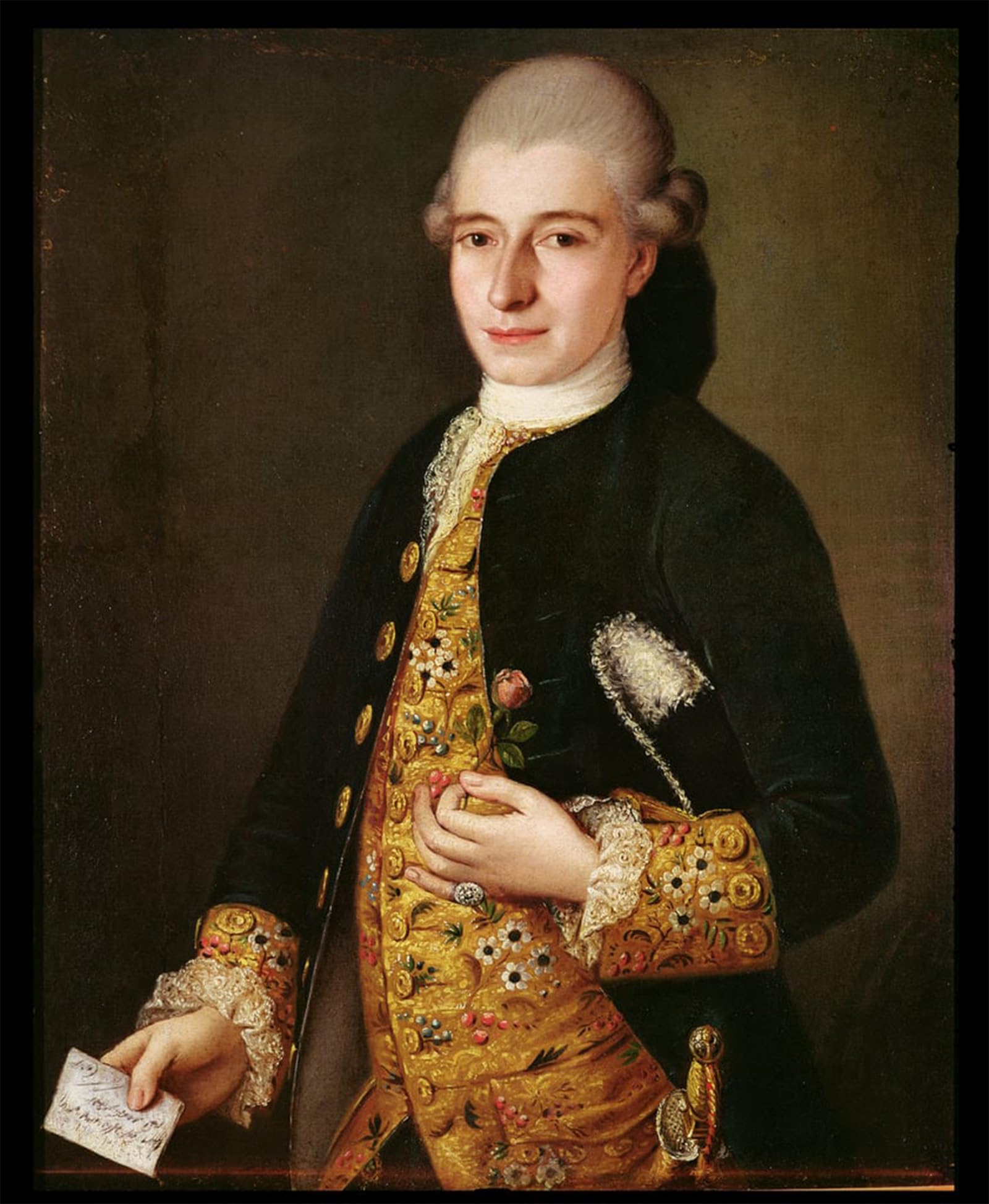 ARTXLXXBN Famous Painting Canvas Artwork Graffiti Print Portrait of a Gentleman with a Rose Buttonhole by Pietro Longhi Portrait Canvas Image for Home Decor 60x90cm