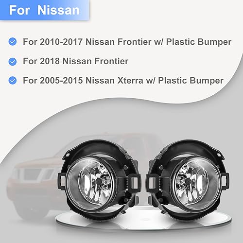 Miniatura 2 de ROXX Luces antiniebla compatibles con parachoques de plástico Nissan Frontier 2010-2020, conjunto de luz antiniebla Nissan Xterra 2005-2015,