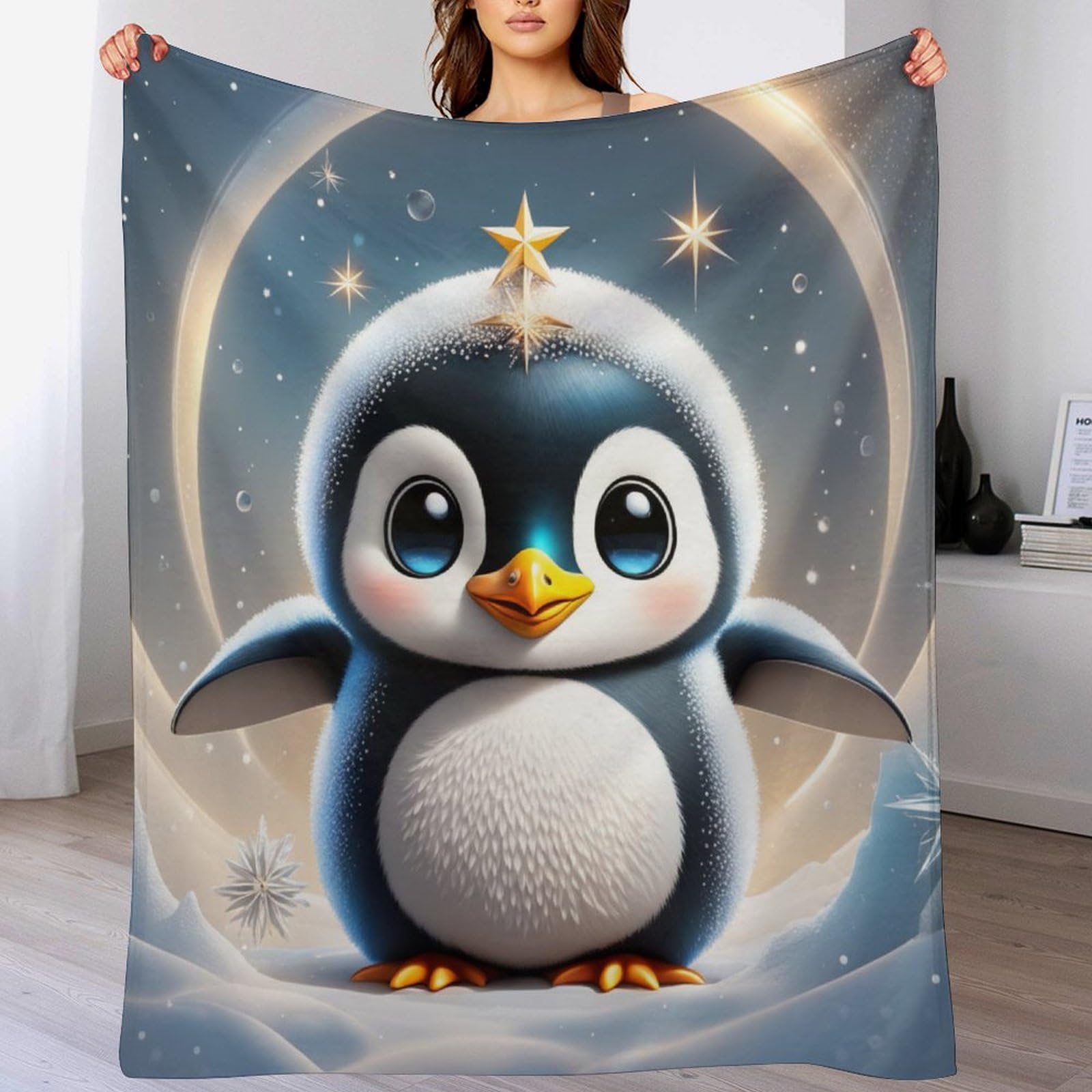Couverture pingouin en flanelle isolante pour rester au chaud confortablement en hiver