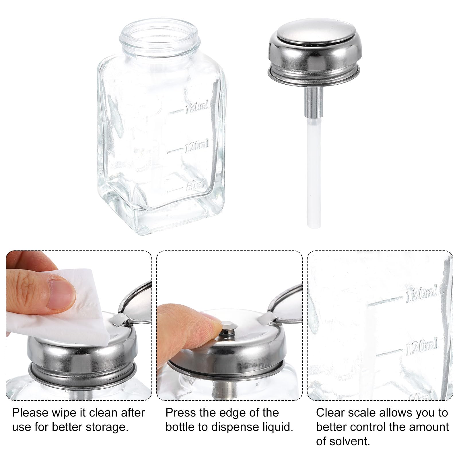 QUARKZMAN 2pz Distributori Alcol Solvente 180ml(6.1oz) Bottiglia Pompa Distributore Liquido Pressione con Testa Spruzzatore con Tubo Plastica e Nucleo Alluminio per Rimuovi Smalto Acetone