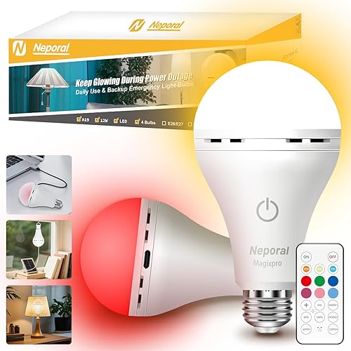 Neporal MagixPro Bombillas de Luz RGB Recargables con Control Remoto, Doble Recarga (Carga USB y por Enchufe), Bombilla LED Regulable que Cambia de