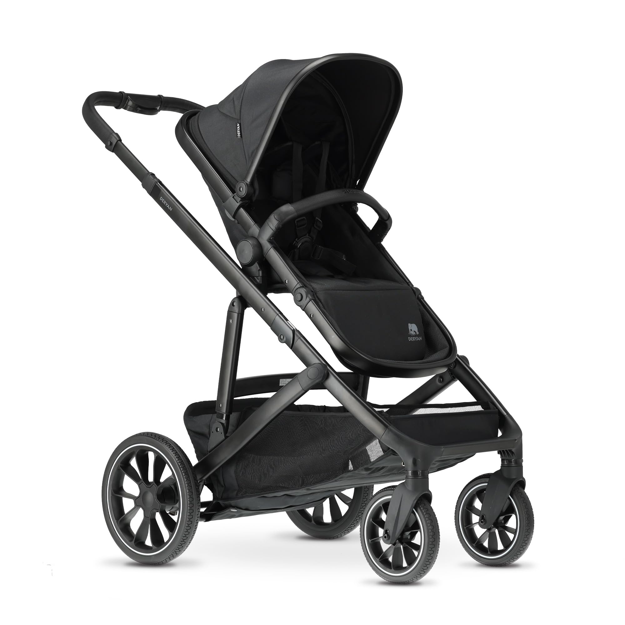 Deryan Evy V2 Passeggino per 2 bambini, Duo Tandem, 0-4 anni, doppio Duett, per neonati e bambini in età prescolare, carrozzine fino a 50 kg, passeggino, passeggino da viaggio 2 in 1, Nero con zecca