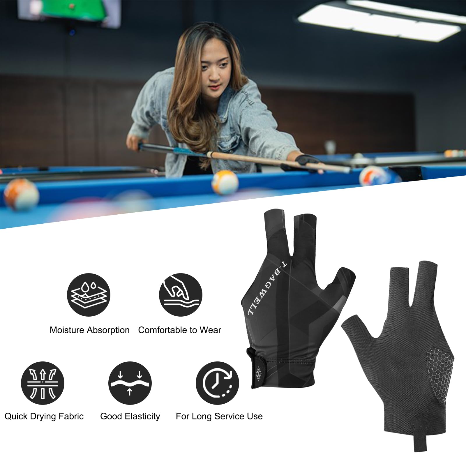PATIKIL 3 Finger Pool Glove Left Hand, 2 Pcs Billiard Gloves, Black Grey - Image 4