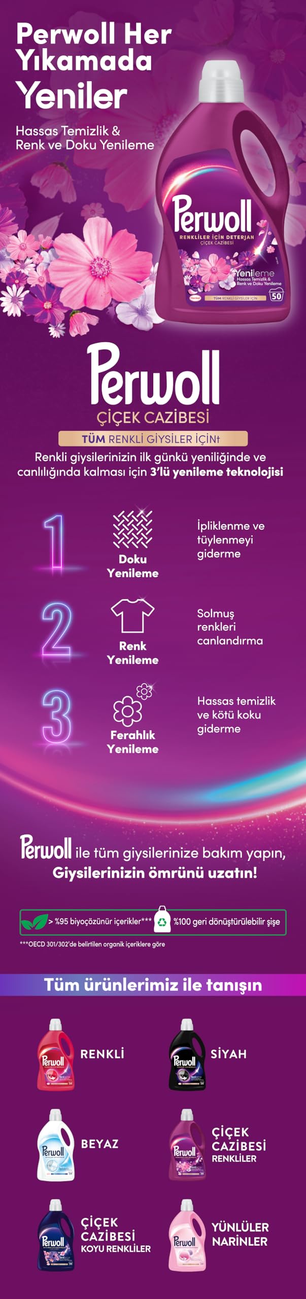 Perwoll Hassas Sıvı Çamaşır Deterjanı Yenileme & Çiçek Cazibesi 2.75L (50 Yıkama)