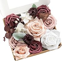 Vista 24 de Ling's Moment Caja de flores falsas, tallos de vegetación artificiales artificiales, rosas de espuma, orquídea de seda, flor fábica para centros