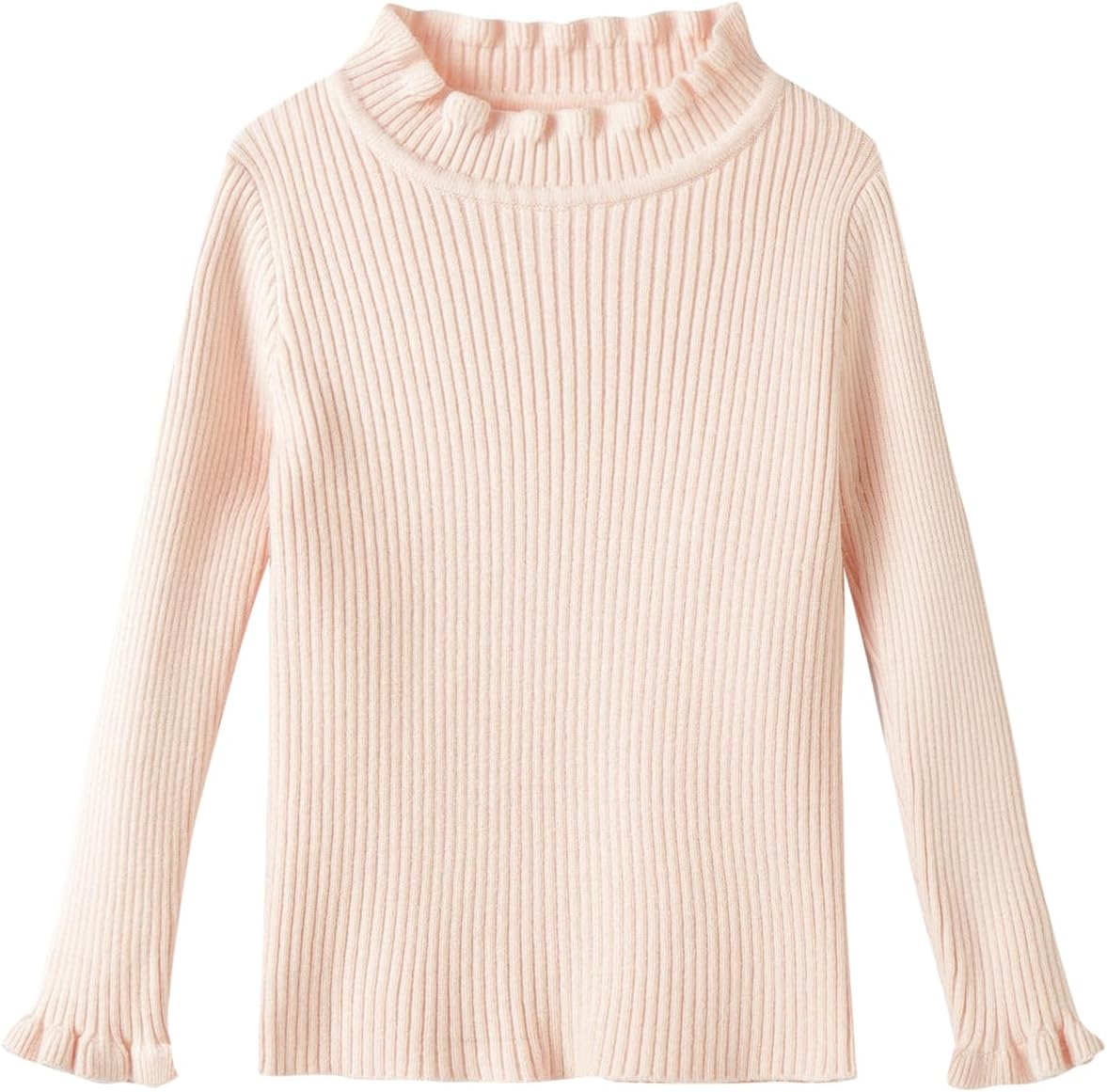 Mud Kingdom Girls Mock Neck Sweater Long Sleeve Knit Top Solid Ruffled Collar Undershirt Slim Fit Lettuce Trim