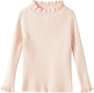 Suéter de punto acanalado con volantes y cuello alto para niñas