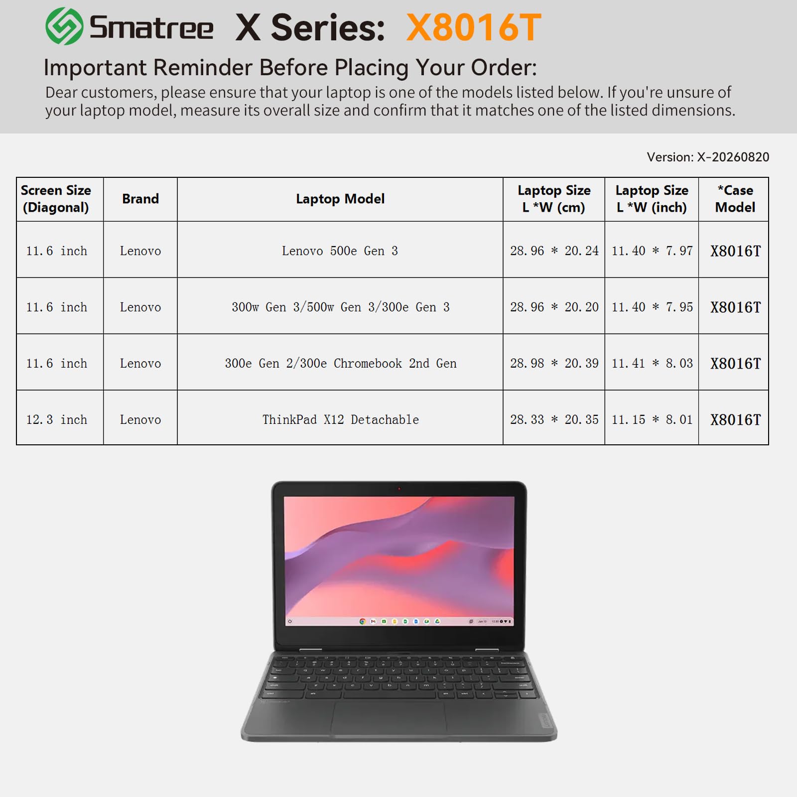 Smatree Étui de Protection Rigide en EVA Compatible avec Lenovo ThinkPad X12 12,3" Amovible 11,6" Lenovo 500e/500w Gen 3, Lenovo 300e/300w Gen 3, étui Fin et Anti-Chocs (X8016)
