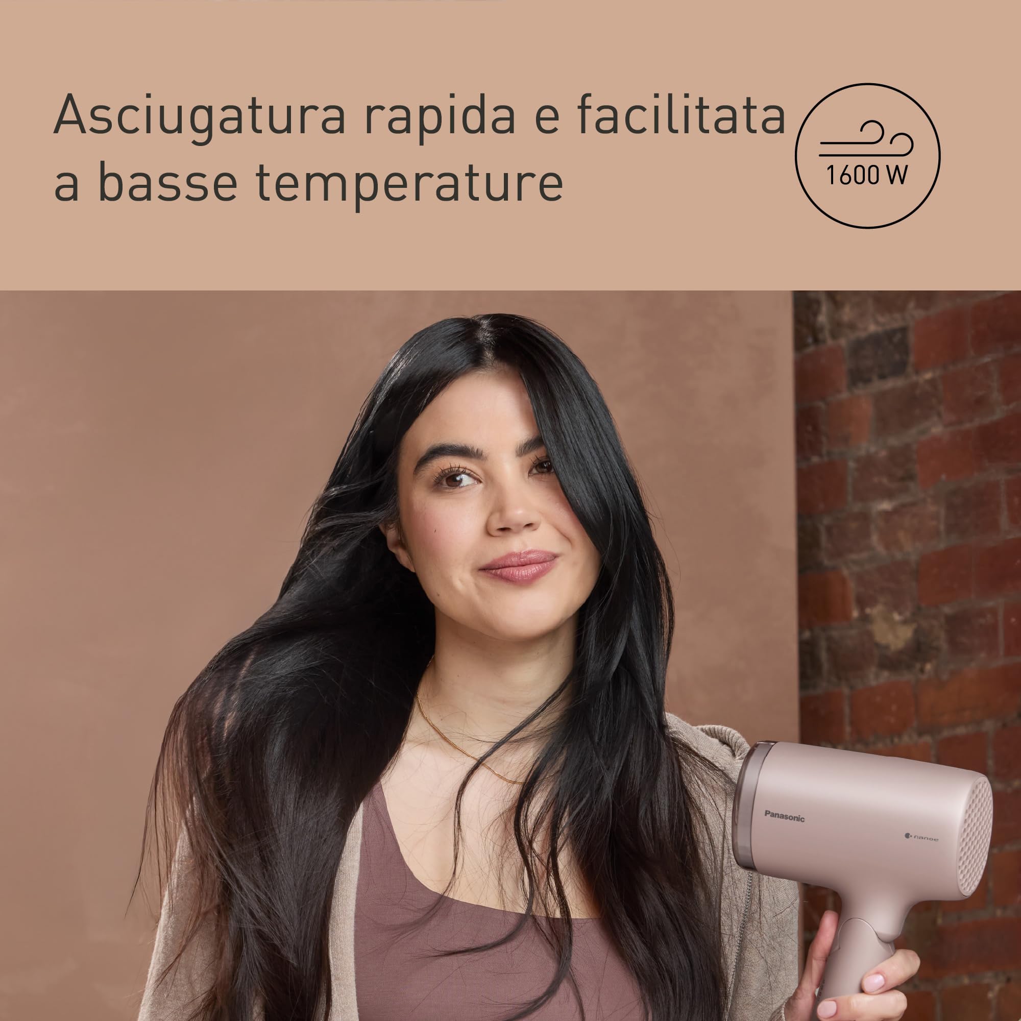 Panasonic EH-NA7M-P825 Asciugacapelli Nanoe per Capelli Lucenti, Pieghevole, Asciugatura Rapida, Beccuccio Concentratore, 1600W, Rosa Chiaro