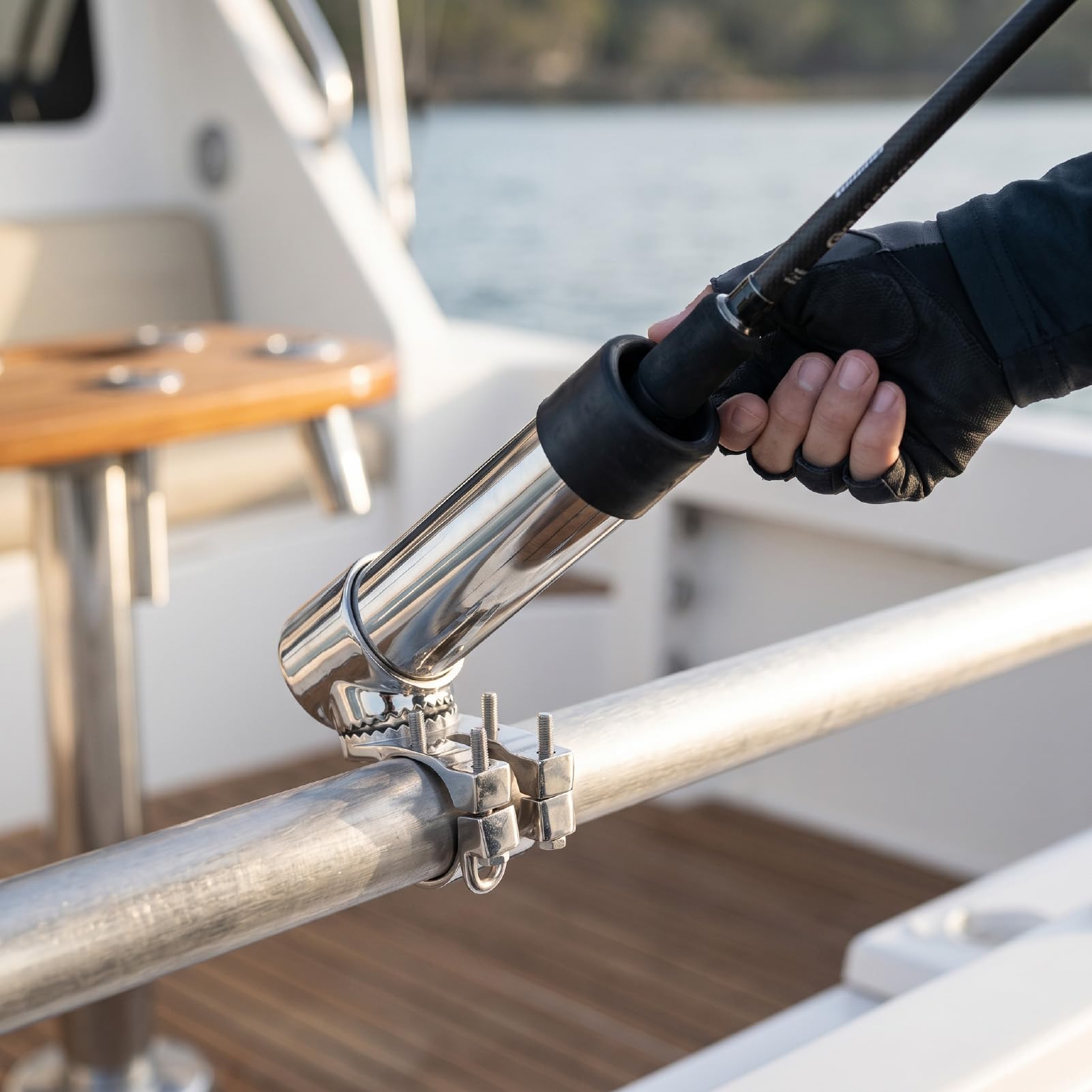 Dilwe Portacanna da Pesca per Barca, Acciaio Inossidabile | Sicurezza con Asta Resistente Alle Onde, Montaggio su Guida Versatile, Portatile Compatto, per Yacht Marini