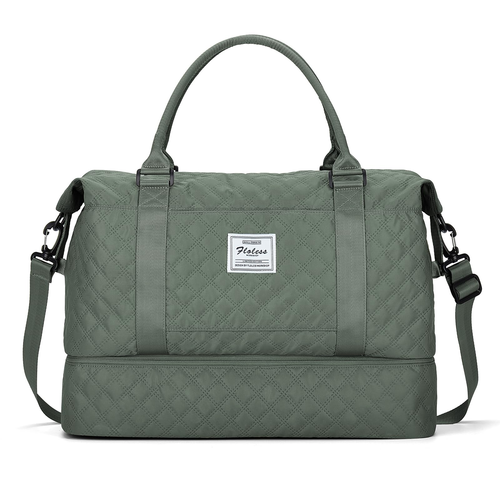 Borsone da Viaggio Donna, Bagaglio a Mano Borsa da Viaggio con Scomparto per le Scarpe, Borsa Sportiva Borsone da Palestra Grande, Borsa da Weekend, Borsa per Ospedale,H8-Verde militare