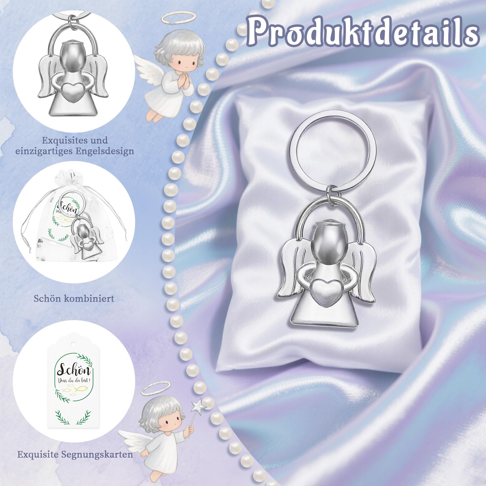 30PCS Schutzengel Schlüsselanhänger Glücksbringer,Glücksbringer Engel Herz Anhänger, Gastgeschenke Schutzengel Anhänger für Hochzeit Abschiedsgeschenk Weihnachtsgeschenke,Taufe,Kommunion (Silber)
