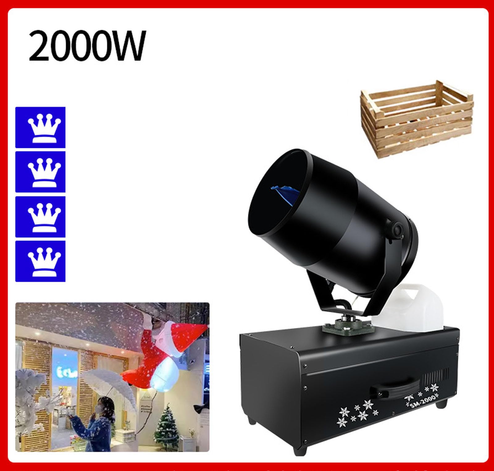 Attrezzatura per Feste da palcoscenico per Eventi all'aperto per Interni Macchina per la Produzione di Neve a Testa Mobile da 2000 W a 180 °, con Telecomando, per Matrimoni di Natale (3500 W) (3500w)