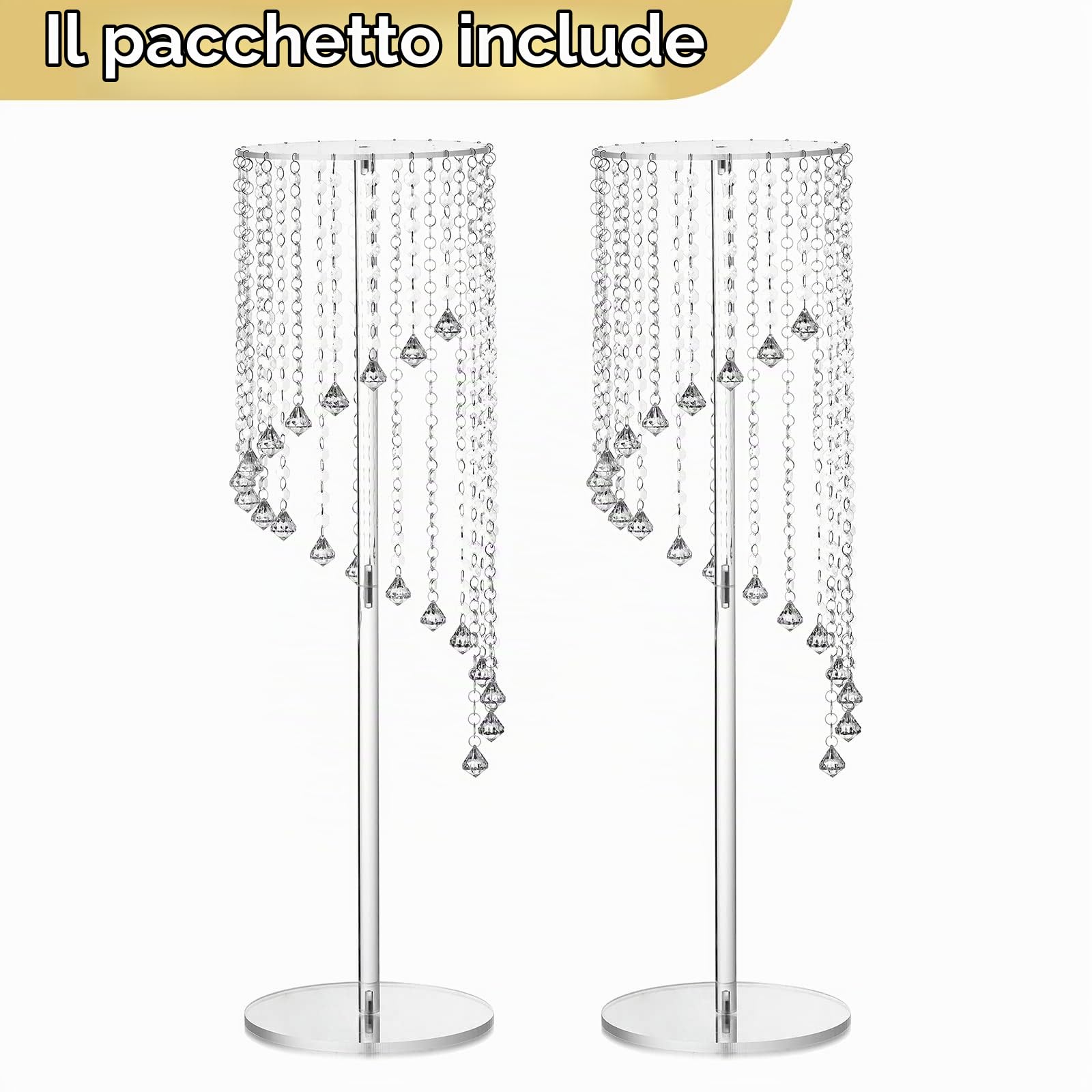 Nuptio Vasi Acrilico Centrotavola per Matrimoni - 2 Pezzi Alti 80cm Supporto Vasi Fiori Geometrici Trasparenti per Decorazioni Tavola Centrotavola Cristallo Espositori per Fiori A Colonna per Feste