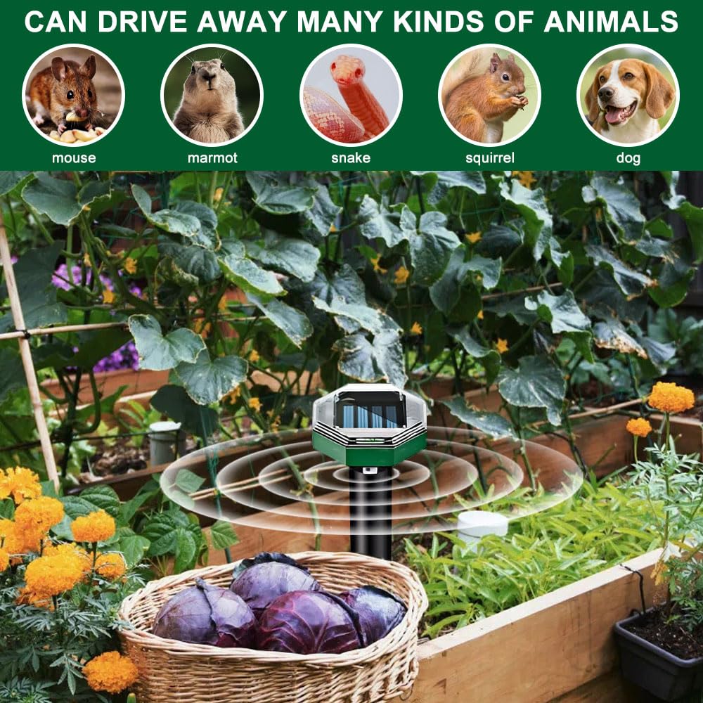 Ahuyentador de Topos Solar, 6 Piezas Solar Ultrasónico Ahuyentador de Topo, Repelente Solar para Topos, para Jardin y Cámping, AntiTopos, Serpientes, Ratones (Octágono)