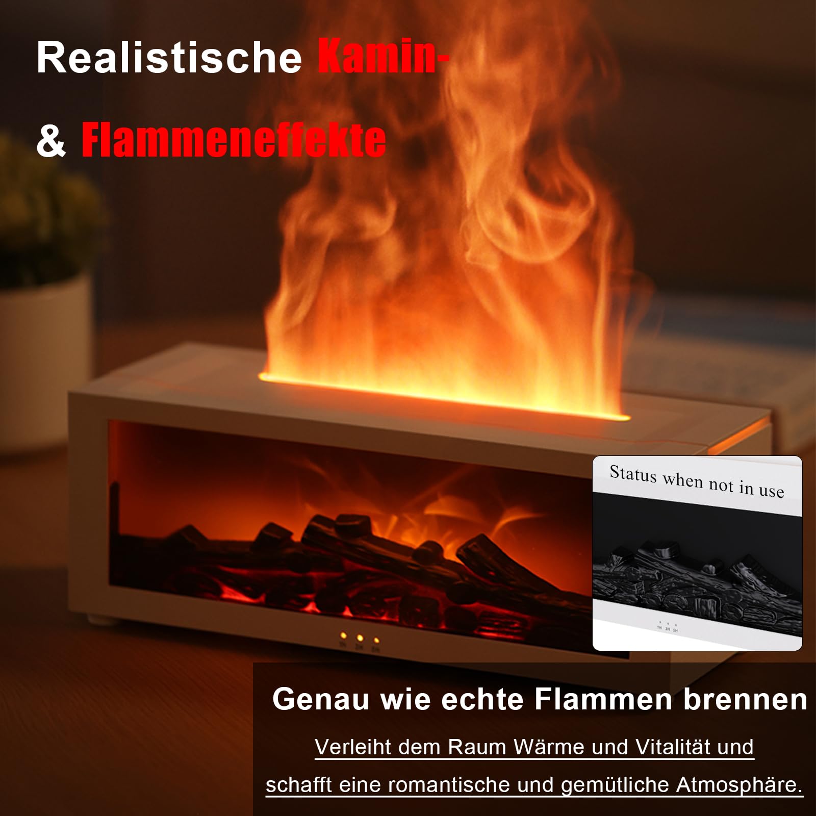 Aroma Diffuser mit LED Kamin, Duftöl Diffusor für Ätherische Öle mit 7-Farben-Licht Flammeneffekt, 150ml Luftbefeuchter mit Fernbedienung, 4 Timer, Wasserlose Abschaltautomatik (Schwarz)