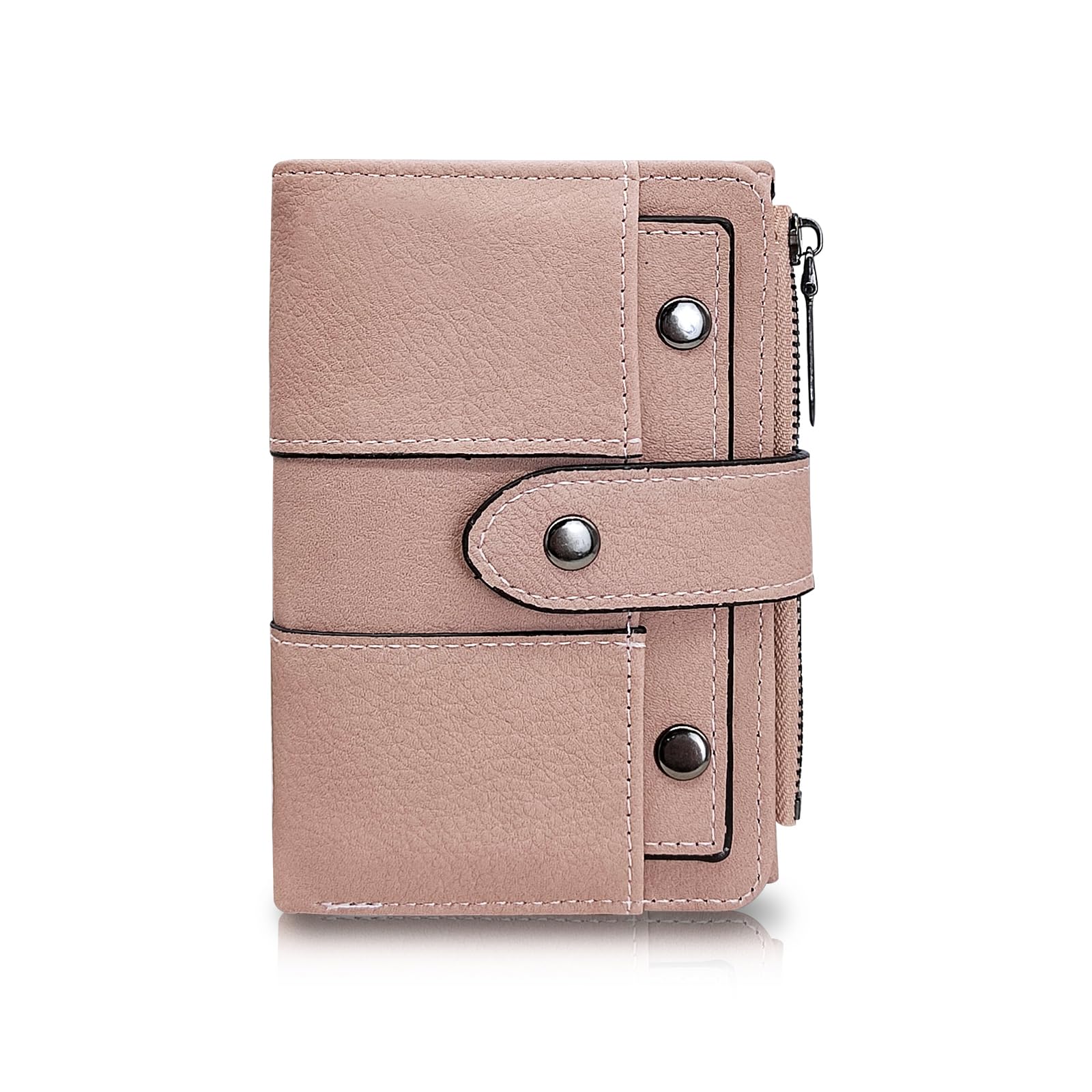 AdiStylinno Wallet for Women, PU Leather Bifold Ladies Wallet with Zipper, Credit Card Wallet with Multi Slots ID Window (Pink)