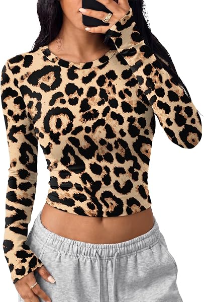 Trendy Queen Womens Long Sleeve Crop Tops Y2K Basic Shirts