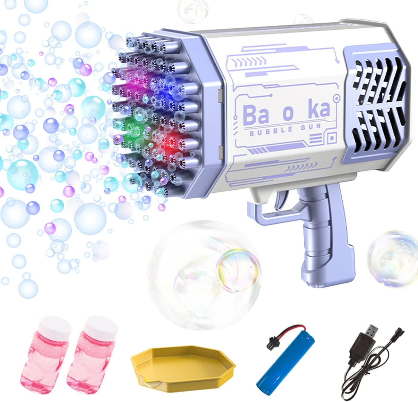 Bubble Gun with 69Hole and Light, Summer Indoor Outdoor