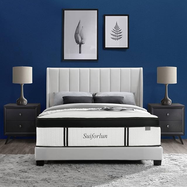 Suiforlun 14 Inch Hybrid Gel Memory Foam and Innerspring Mattress with Bamboo Cover, Euro Top Luxury Mattress with 7 Premium Layers, Pressure Relief, CertiPUR-US Certified, King