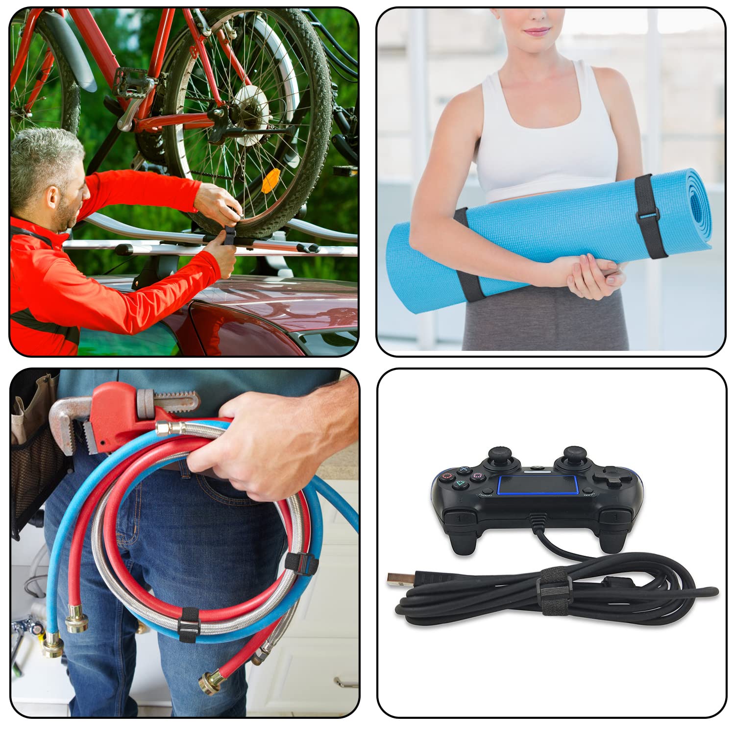 Fascette a Strappo Da 10 M 50 Fibbie, Fascetta per Cavi a Lunghezza Libera 2 cm Di Larghezza, Hook and Loop Strap,Riutilizzabili Fettuccia Nylon Nero per Casa, Ufficio e Giardino