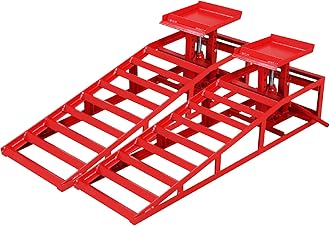 Hydraulic Car Ramps 5T 11000lbs Capacity, Heavy Duty Steel Car Lift Service Ramps for Oil Change and Maintenance, Low Profile Vehicle Lift Ramps 9.8"-13" Height, 2 Pack, Red