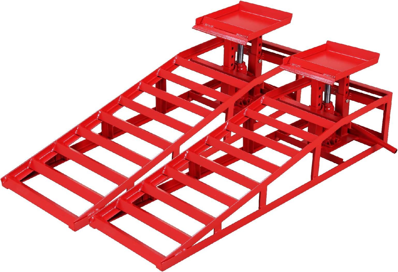 Hydraulic Car Ramps 5T 11000lbs Capacity, Heavy Duty Steel Car Lift Service Ramps for Oil Change and Maintenance, Low Profile Vehicle Lift Ramps 9.8"-13" Height, 2 Pack, Red