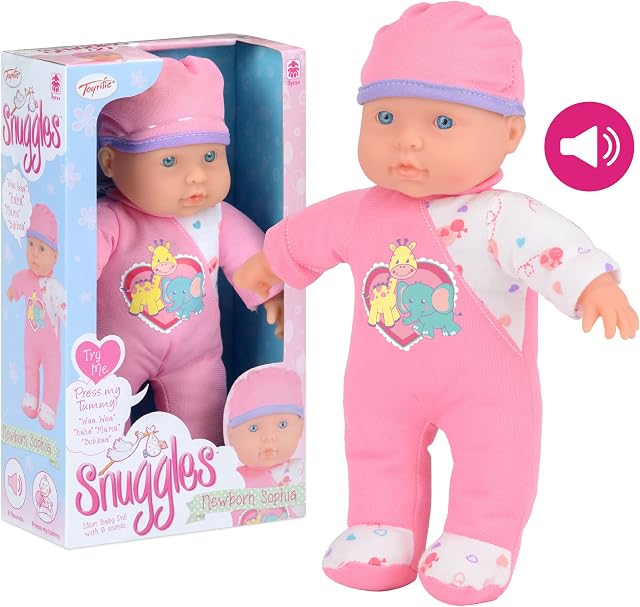 Toyrific Snuggles Sophia Baby Doll | Interactive Talking Soft Body New-born Baby Doll with 6 sounds for Kids, Ages 3+ 28cm