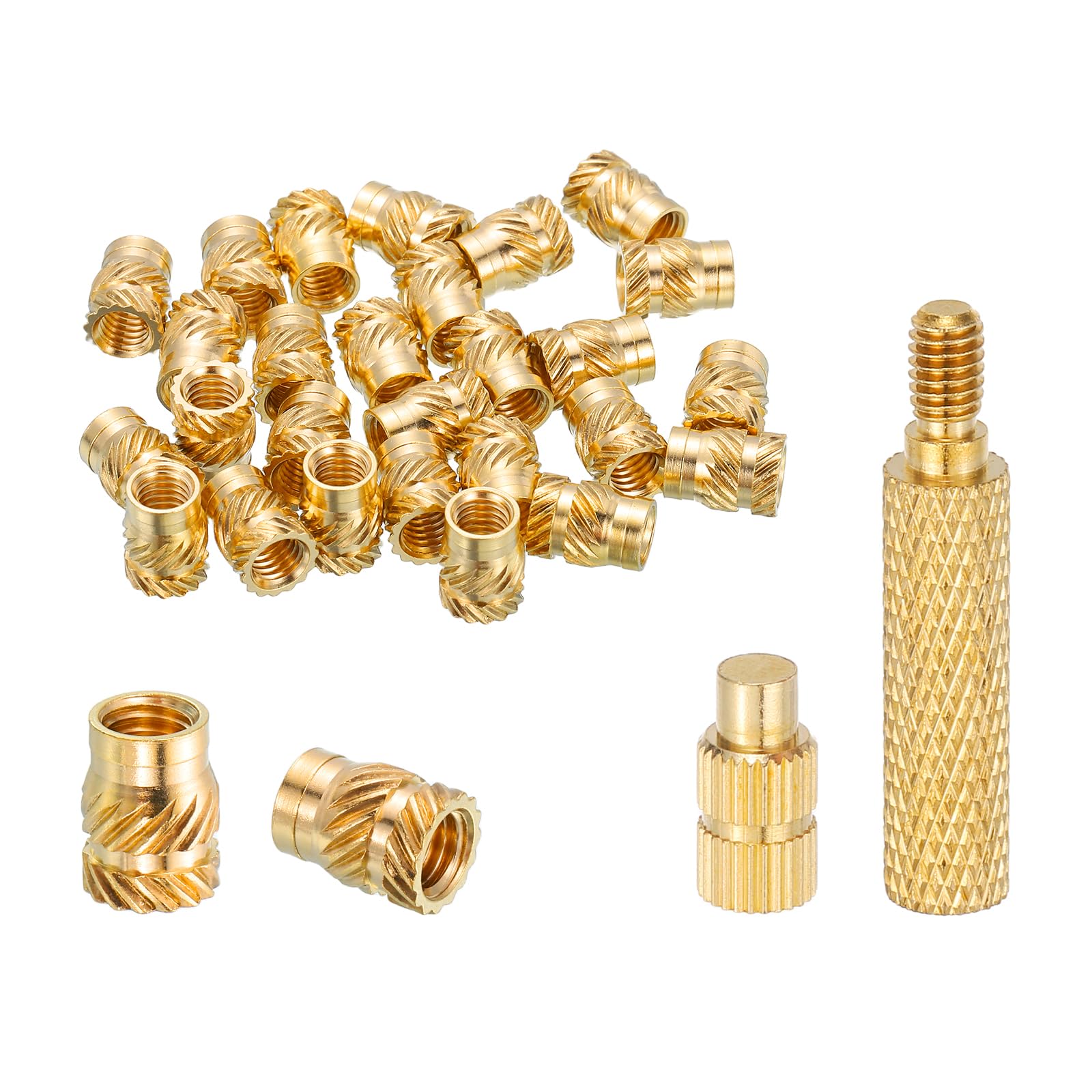 sourcing map 20 Pcs Threaded Inserts with Soldering Iron Tip Press Tool, M5 x 9.5mm H x 7mm OD Brass Metric Knurled Nuts Heat Set Inserts Embedment Nut for 3D Printing Plastic Parts