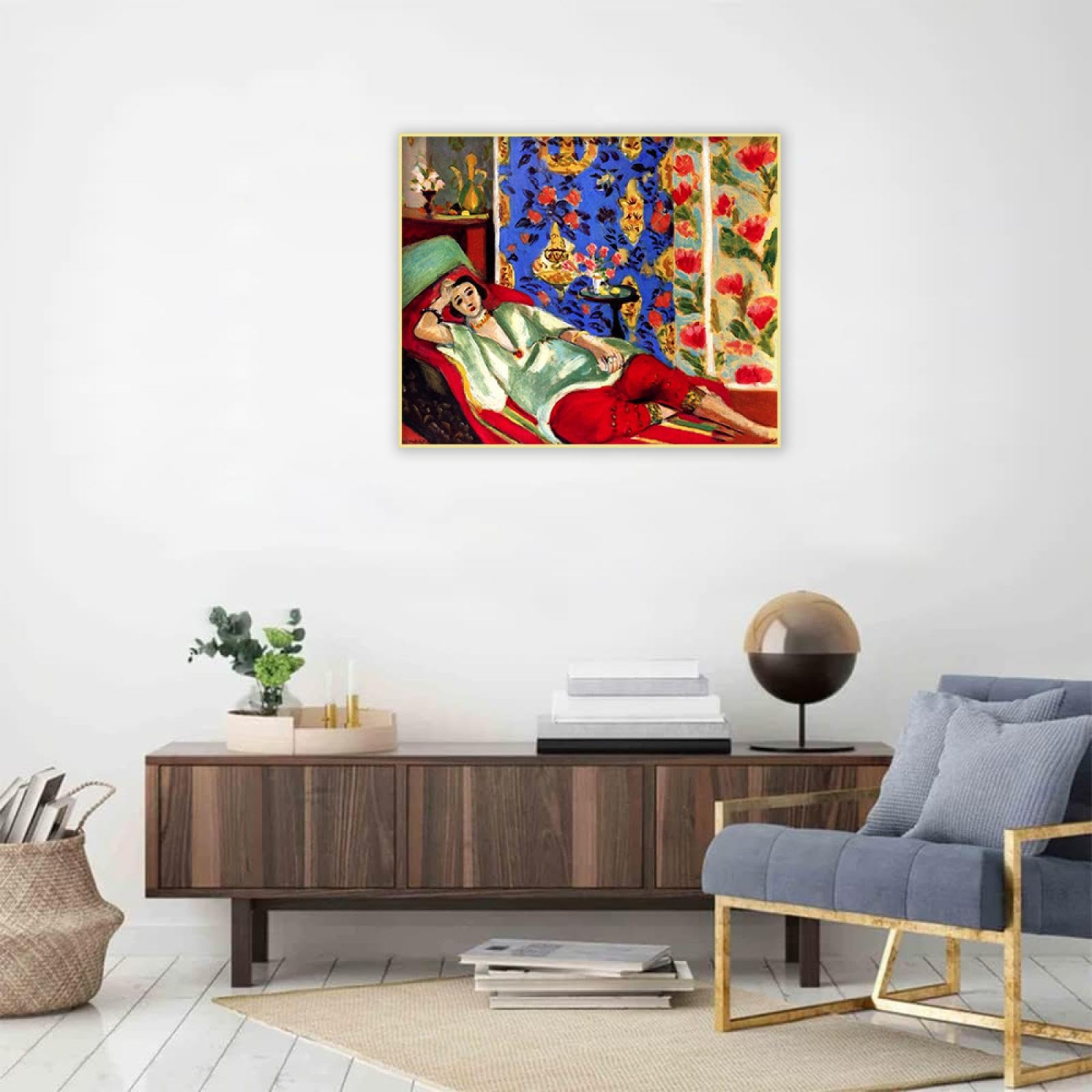 JZSDGB Dekoracji Obraz Płótno-Henri Matisse-'Odalisca z czerwonymi spodniami-Reprodukcje farb na Płótno-Słynny Płótno Wall Art Plakaty i nadruki 90x115cm(35x45in) złota ramka