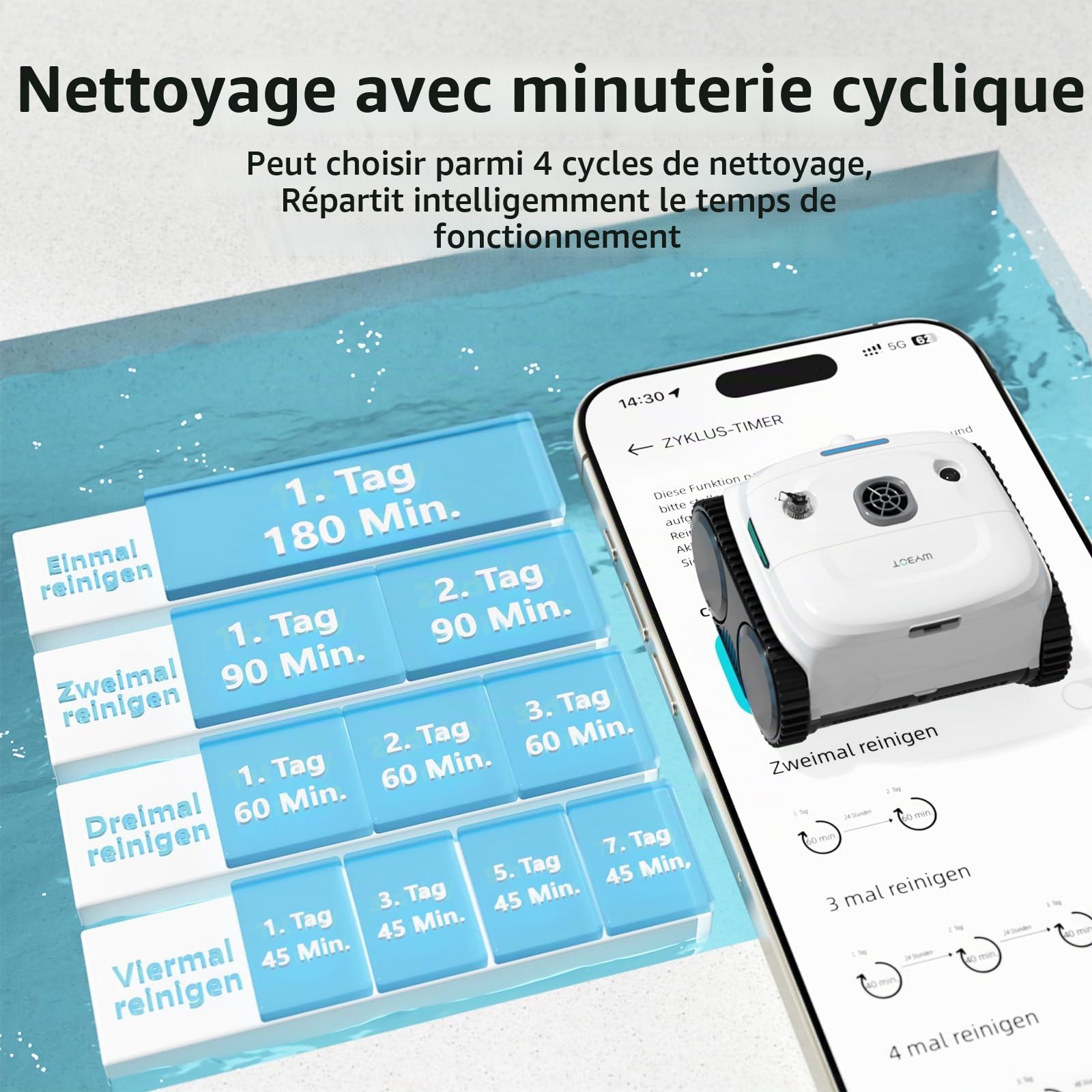 WYBOT C2 Vision AI caméra Robot Piscine sans Fil avec Batterie, Robot de Piscine Sol et Mur, Filtration à Deux Couches, Aspiration puissante, pour piscines enterrées jusqu'à 180㎡(Blanc-Vert)