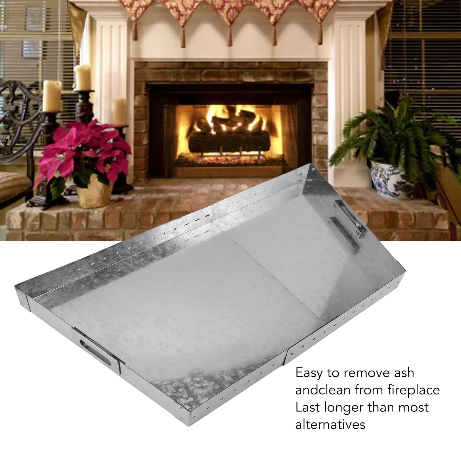 Zerodis Bandeja Extensible para Chimenea, Cenicero Ajustable de Acero Galvanizado con Asas Soporte para Brasas para el Hogar y la Sala de Estar