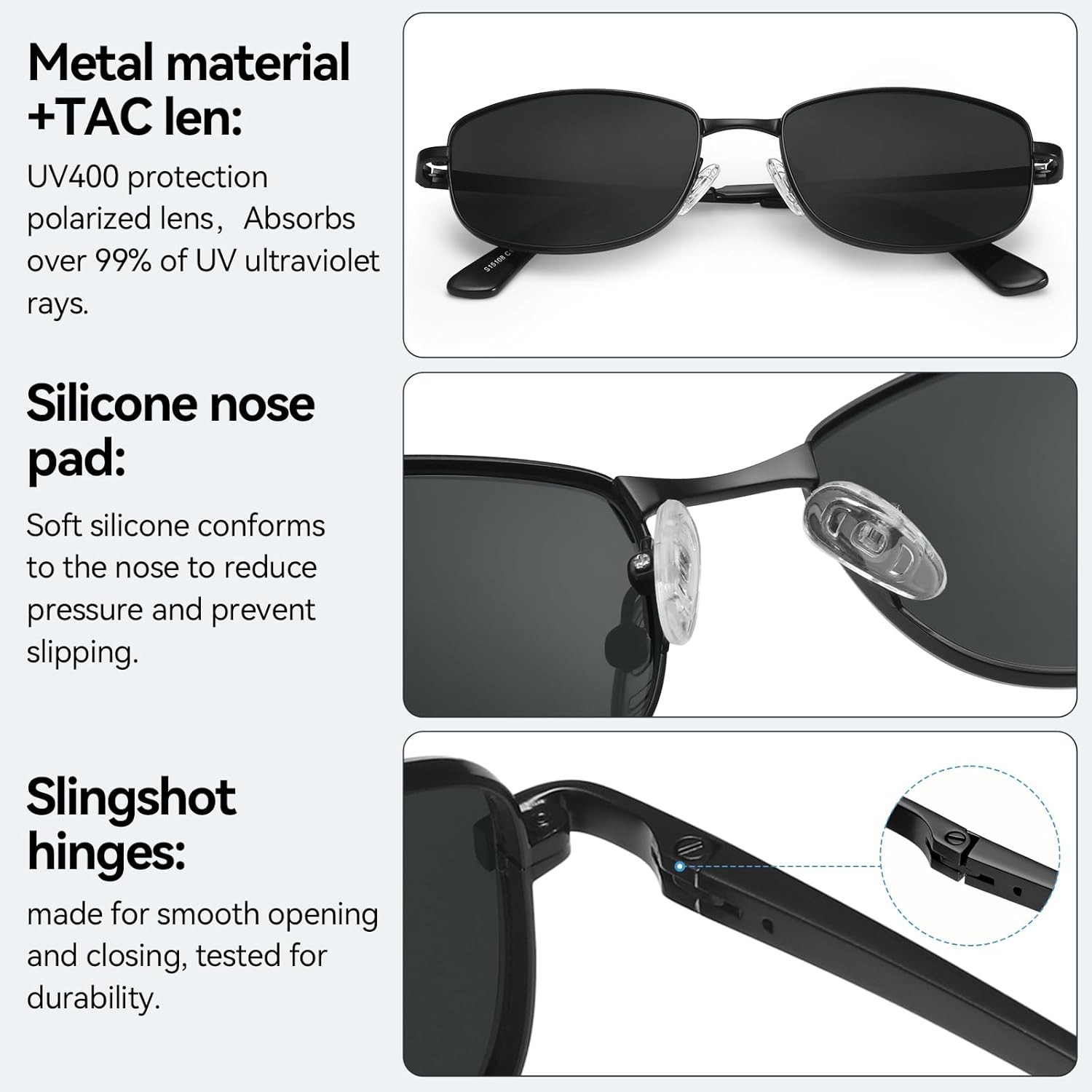 Dollger Womens Polarized Rectangle Sunglasses Retro 90s Metal Small Frame Trendy Shades UV400 Lightweight Driving Glasses