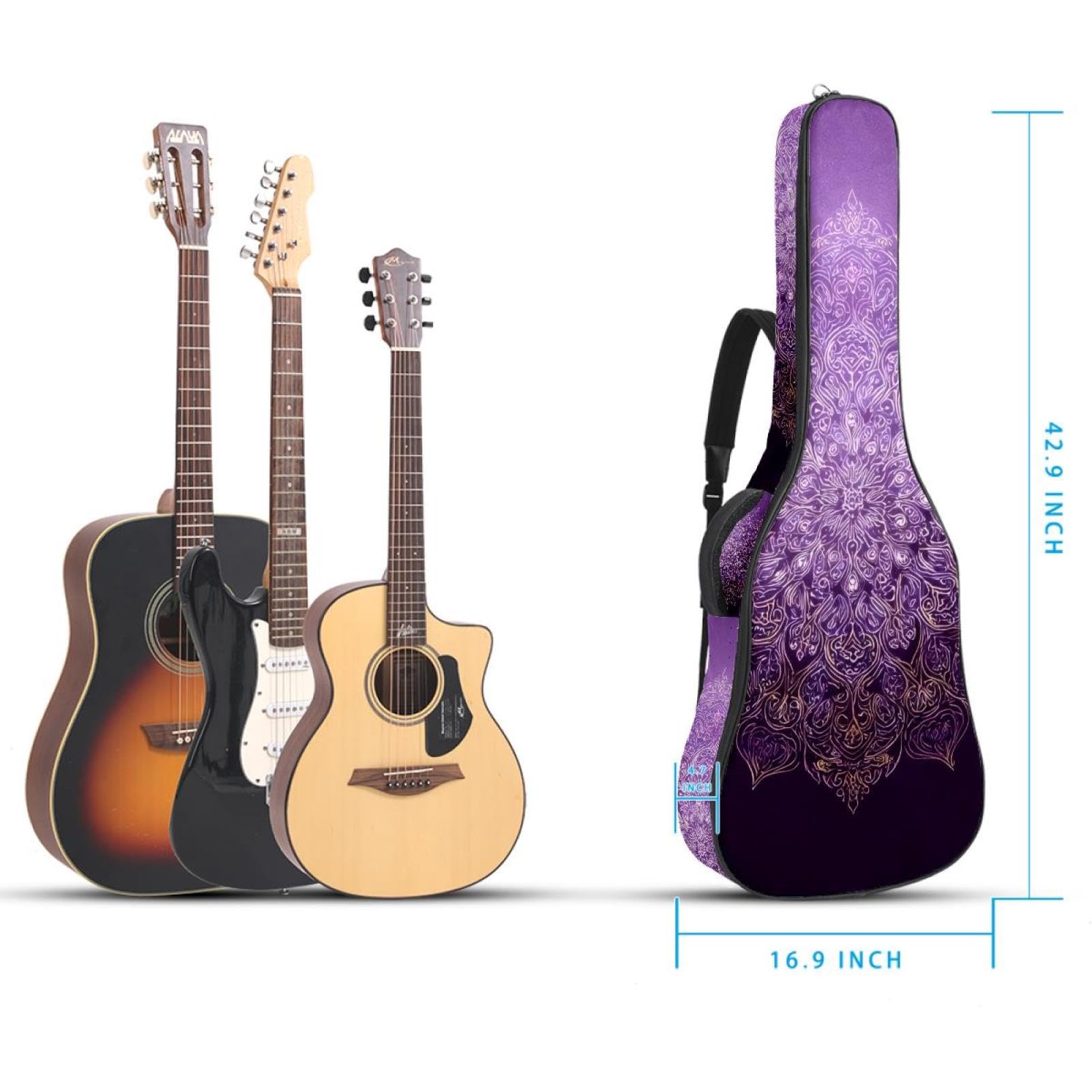 Gitarrentasche in voller Größe, 101,6 cm, 104,4 cm, 106,7 cm, Tragetasche für E-Bass, klassische Gitarre, elegantes Blattgold auf tiefem blaugrünem Hintergrund, Mehrfarbig 05, 42.9x16.9x4.7 in