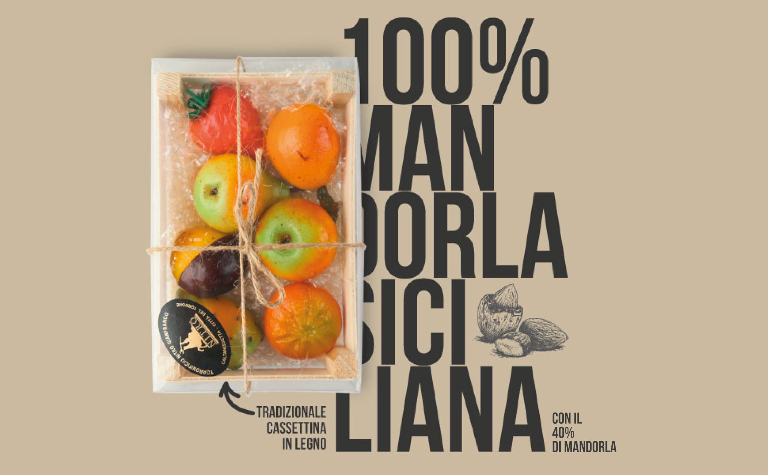 Torronificio Nitro | Frutta Martorana Siciliana Artigianale | Lavorata a Mano con Pasta di Mandorle | Dolce Tipico Siciliano | Idea Regalo Gastronomica | Senza Glutine | Cassettina in Legno da 500g
