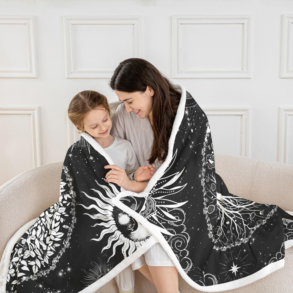 Castle Fairy Life Tree Plush Blanket,Abstract Sun Moon Stars Galaxy Space Bed Blanket Home Decor Gift,Mystic Modern Style Fuzzy Blanket Office Chair, X Size (40 x 50 Inch)