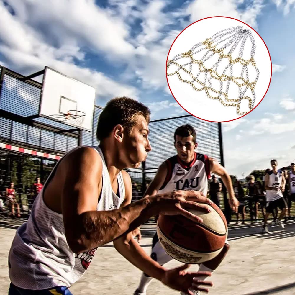 ProLeo Rete da Basket in Acciaio Zincato, Bianca e Gialla, per Uso Interno ed Esterno