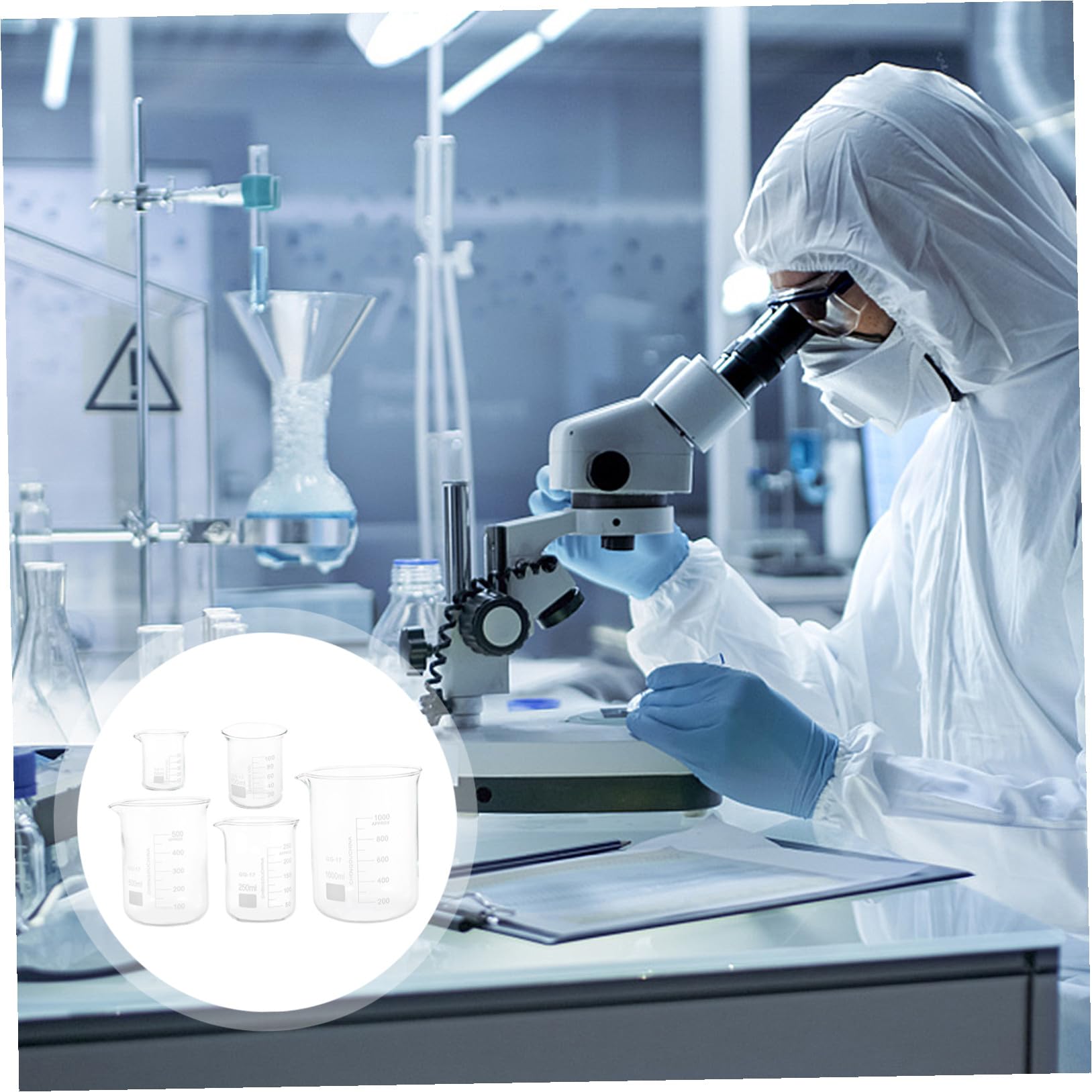 BESTYASH Vasos Medidores Transparentes de Vidrio 5 Piezas para Laboratorio | Tazas Medidoras de Líquidos, Porta Líquidos a Escala, Decoracion Colegio