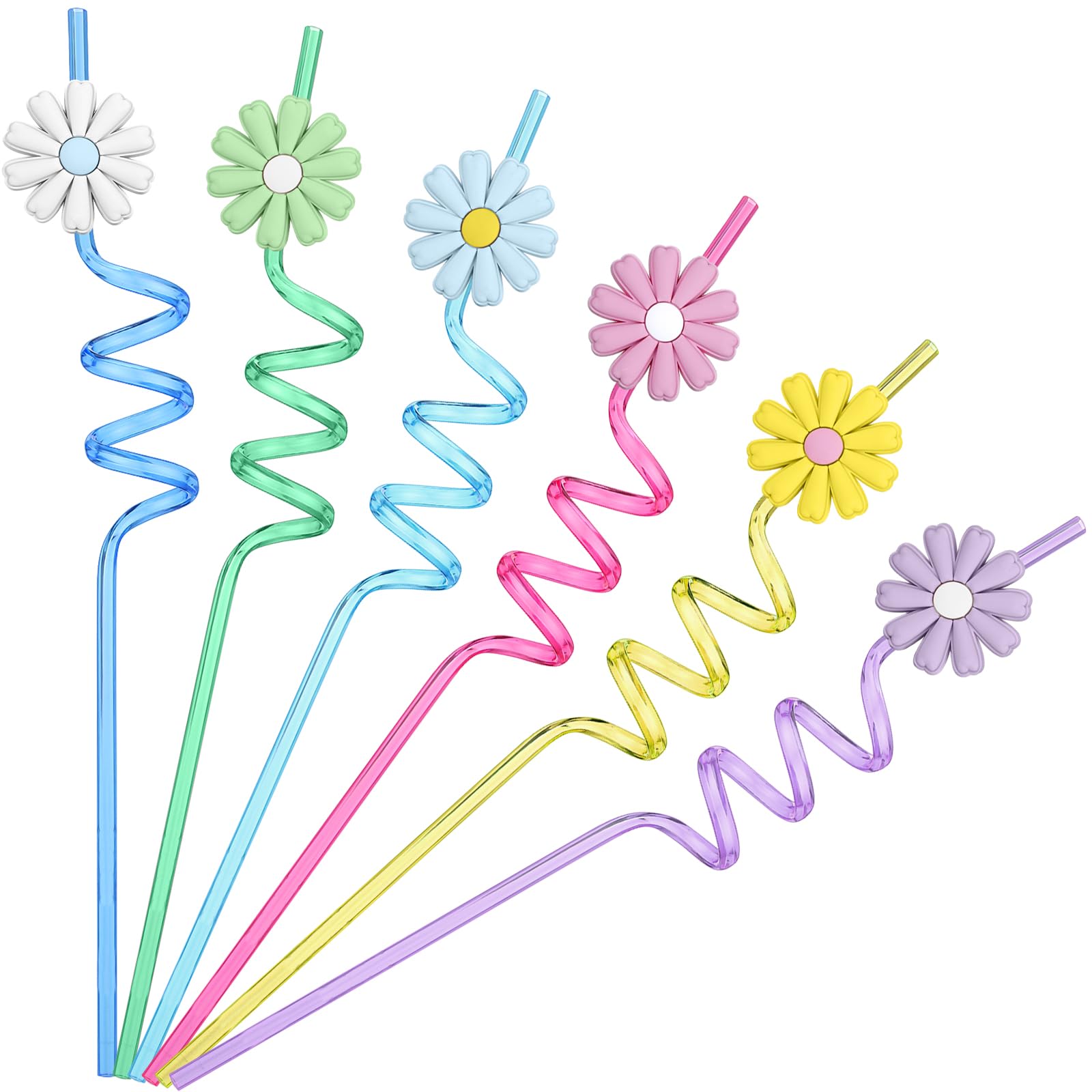 Uiifan24 Pcs Plastic Flower Straws Bulk Reusable Groovy Daisy Straws Funny Daisy Party Favors for Summer Birthday Party Decorations, Multicolored(Lovely Color)