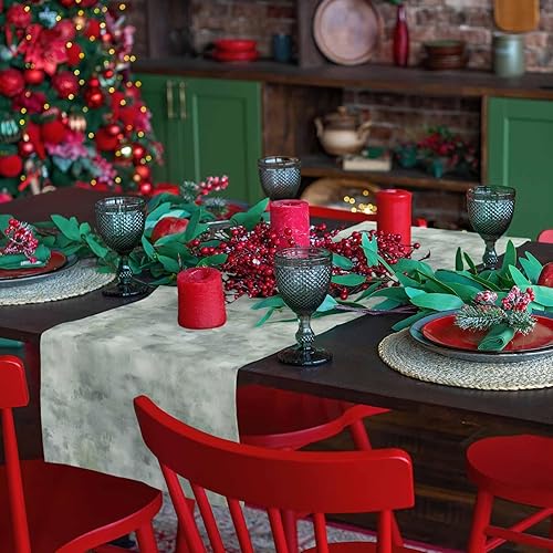 Miniatura 6 de Sage Green Gray Table Runner 72 Inches Long for Dining Table Decor,Abstract Modern Street Painting Art Ombre Burlap Linen Farmhouse Table Runner