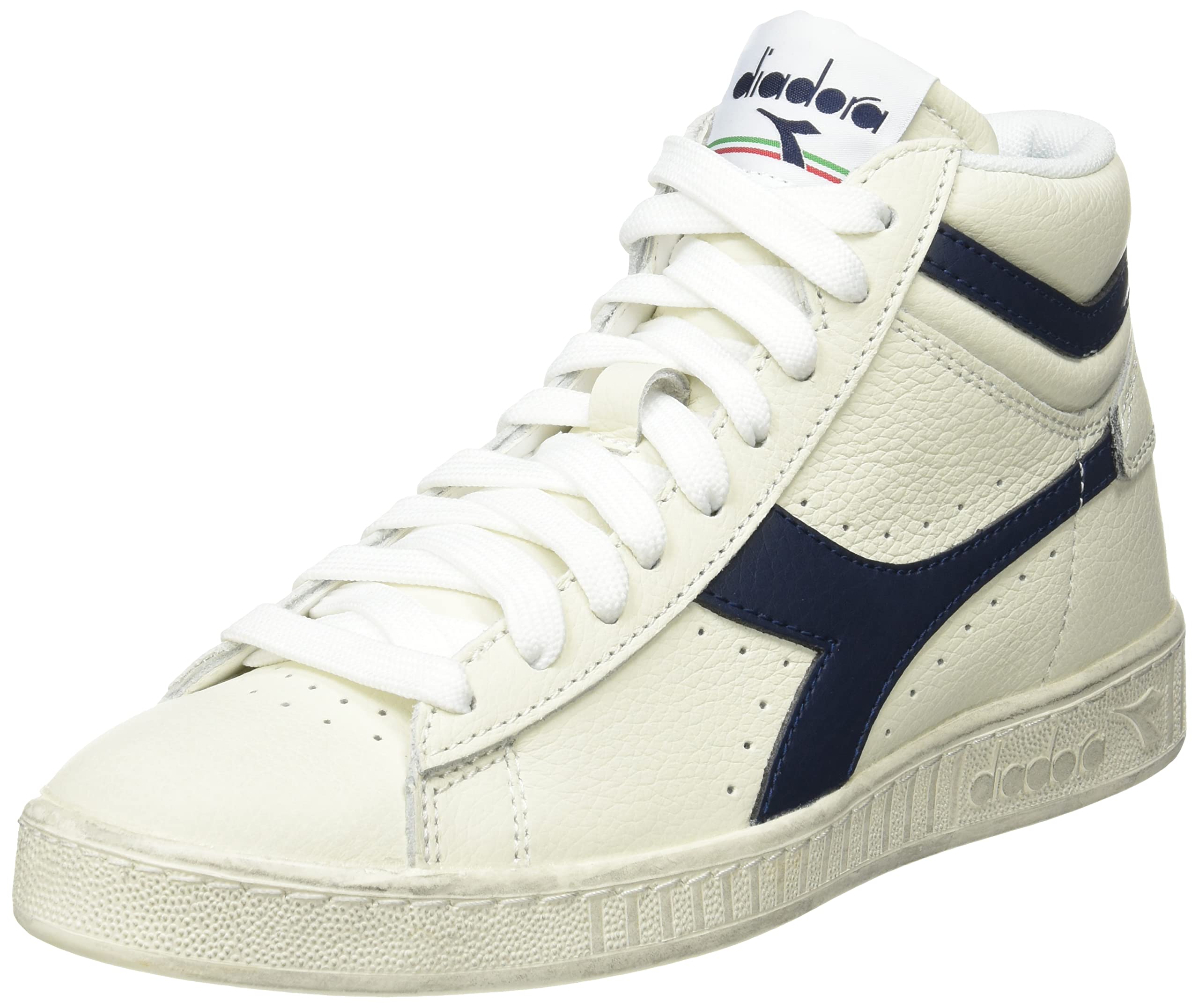 Diadora Game L HIGH Waxed, Gymnastics Shoe, White/Blue Caspian SEA,