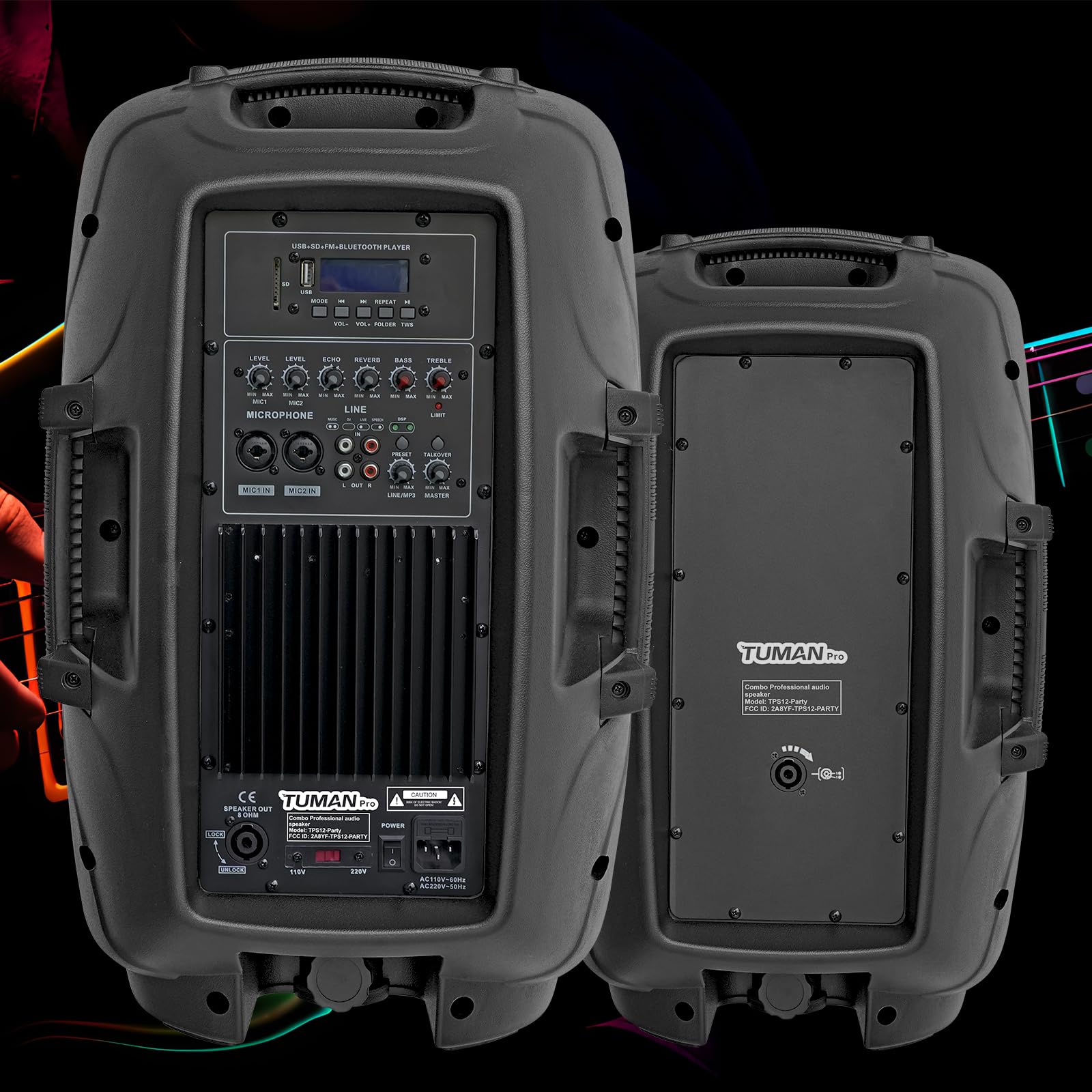 Podwójny system głośników PA o wysokiej mocy 12 cali 1000 W | Obsługuje radio FM Bluetooth USB SD odtwarzanie multimediów zawiera dwa stojaki na imprezy karaoke na świeżym powietrzu