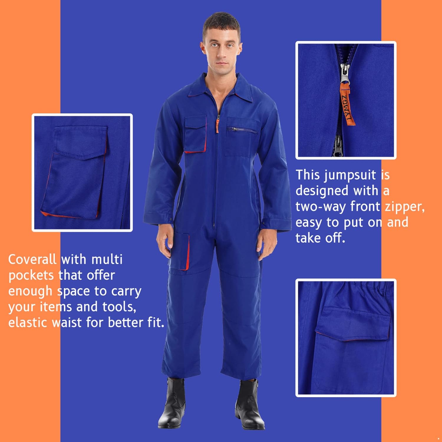 Hedmy Mens Mechanic Uniforms Long Sleeve Zip Up Workshop Auto Workwear Work Jumpsuit Coverall