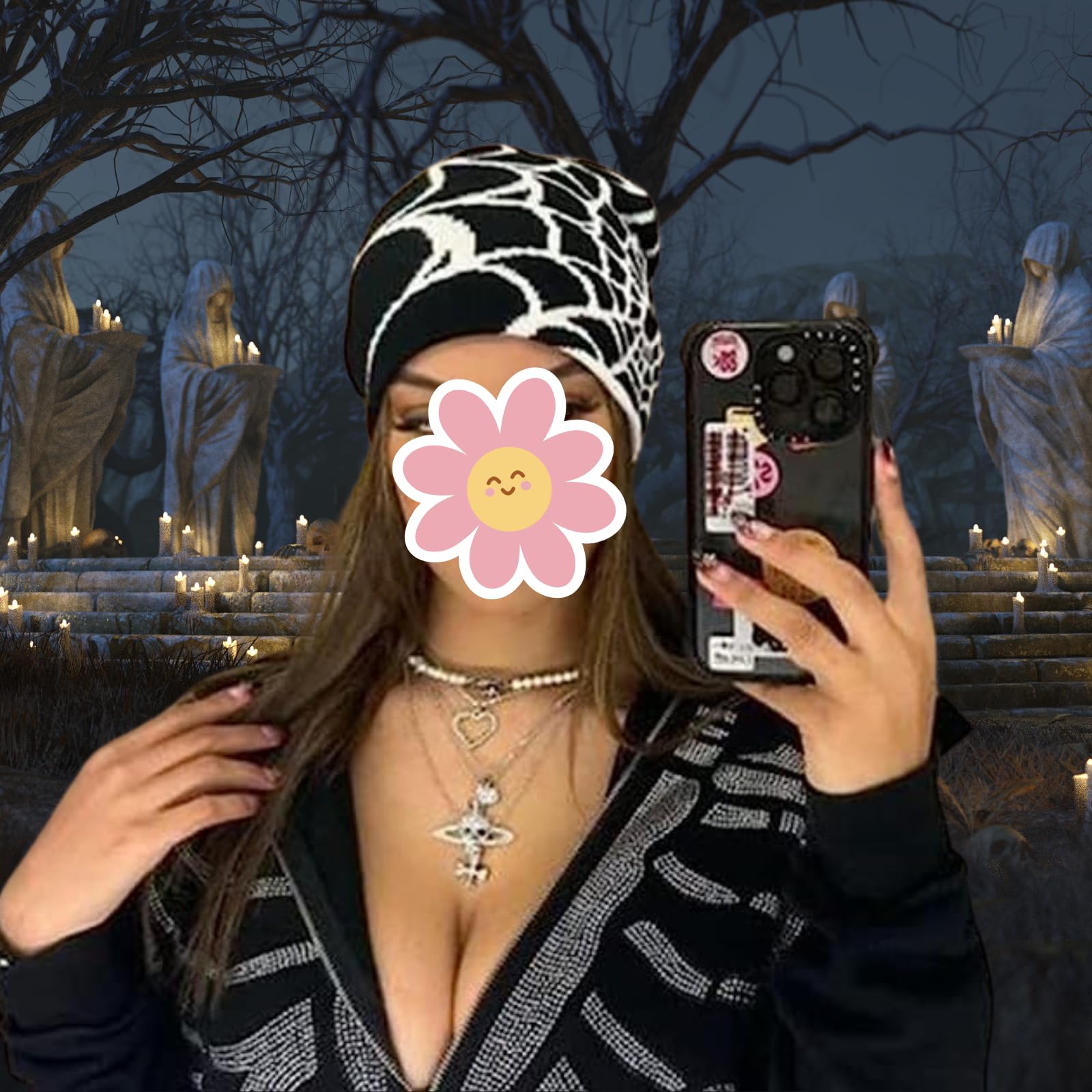 CORIRESHA Women Men y2k Beanie Spider Web Knit Hats Warm Soft Goth Winter Caps