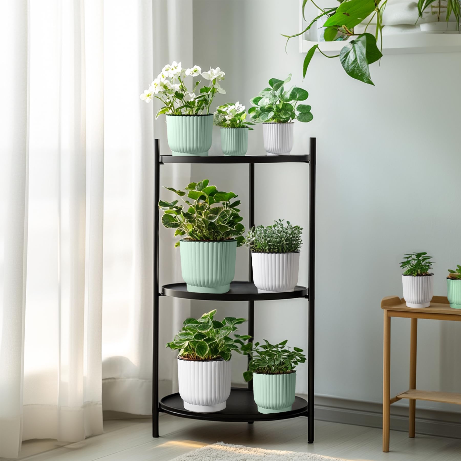 T4U Lot de 4 Pots de fleurs en plastique à arrosage automatique pour plantes d’intérieur, fleurs, violettes africaines, 17,8 cm, Vert