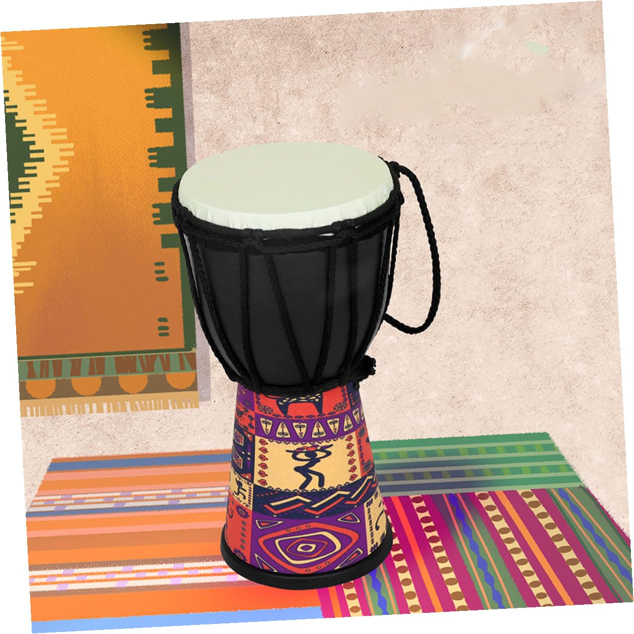 Djembe para Principiantes de Mano Africano Instrumento Musical Hecho de Ligera Piel de Cabra Natural Principiantes Clase de Música