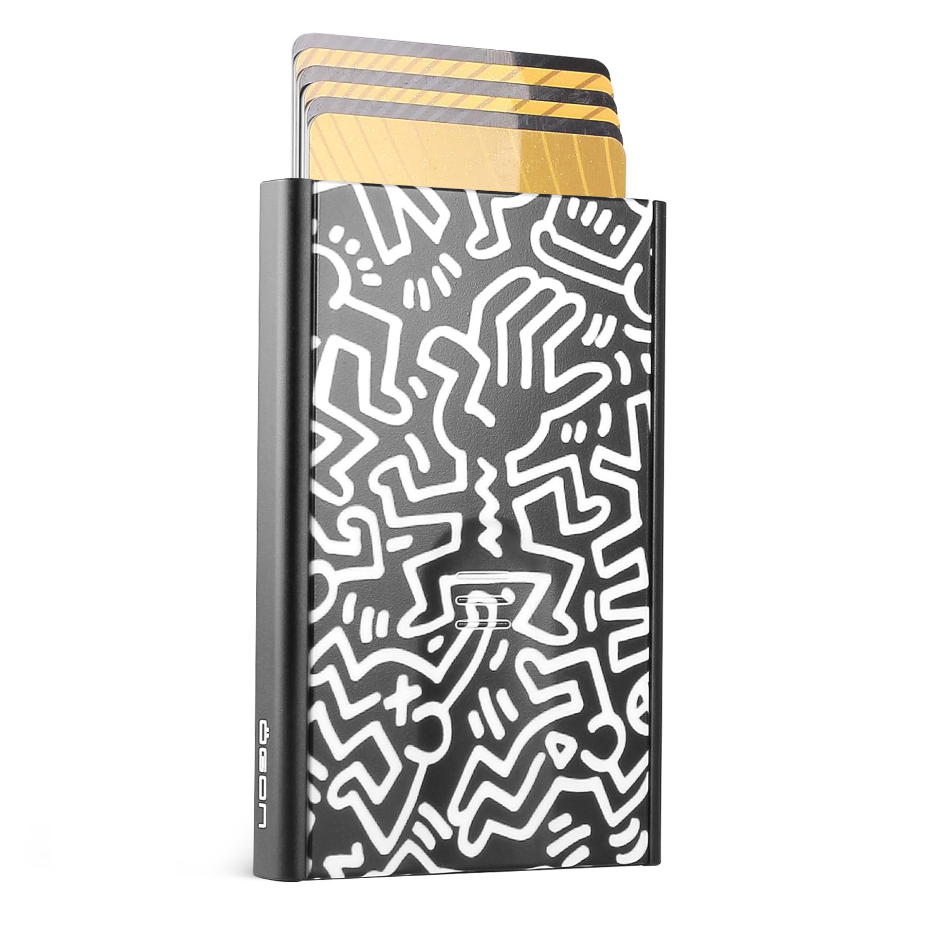 ÖGON -DESIGNS- Automatic aluminum card holder, RFID protection against fraud and demagnetization, slim and minimalist wallet for men and women, Slider