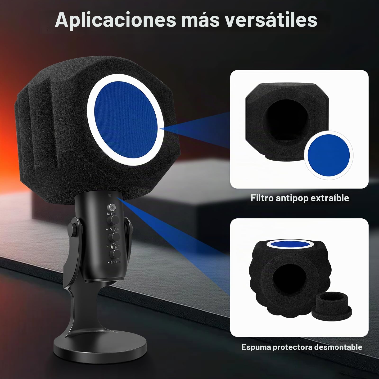 GDPONRM Pantalla Antiviento para Micrófono Filtro Pop Bola de Aislamiento, Acústica para Estudios de Grabación Mic, Espuma Absorbente de Sonido Diseño de Sellado de Cinco Lados para Reducir