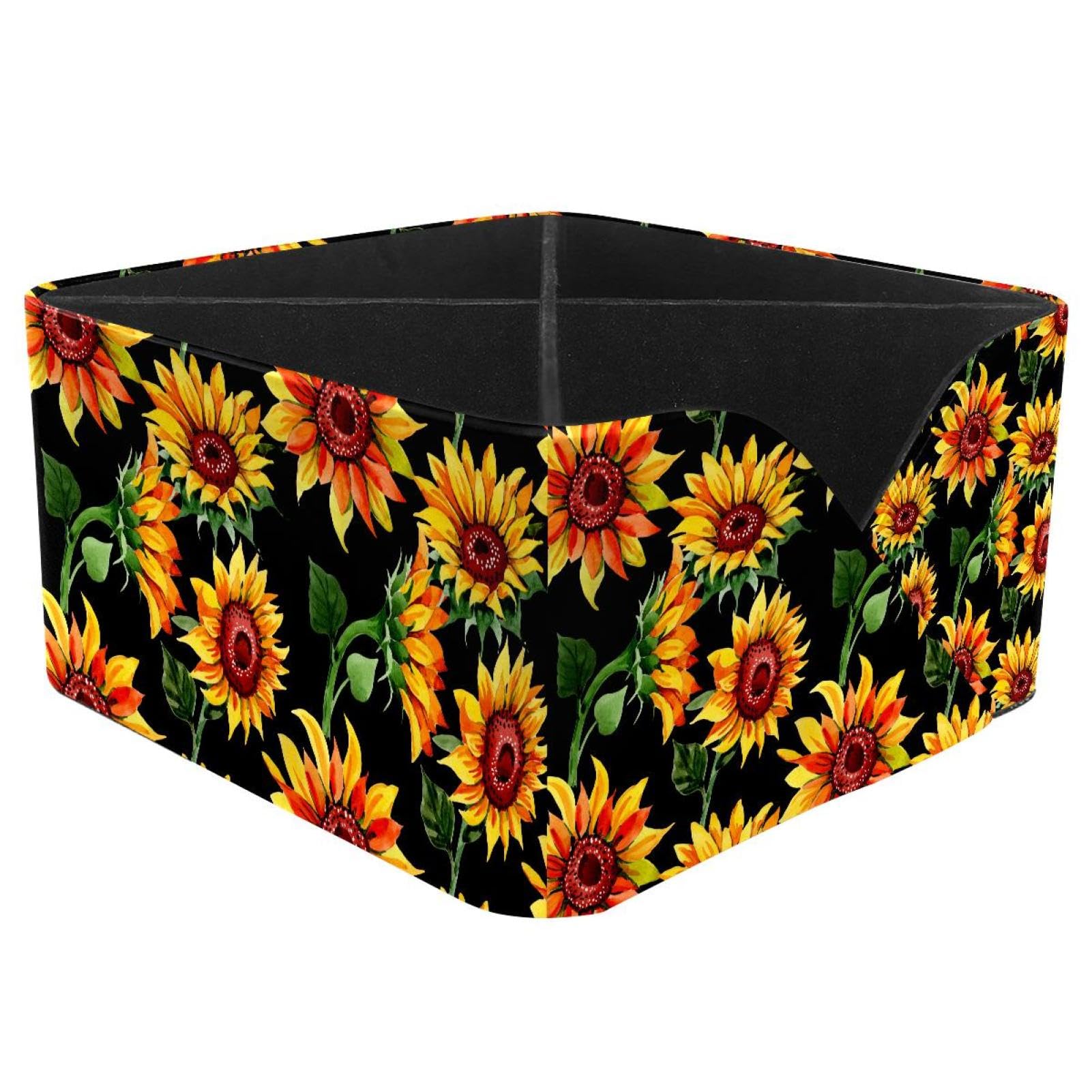 KengjuTesu Wildflower Sunflower Flower Watercolor Pattern Desktop Organizer Pen Holder, Rectangular Pencil Cup for Office, Study and Makeup Stations