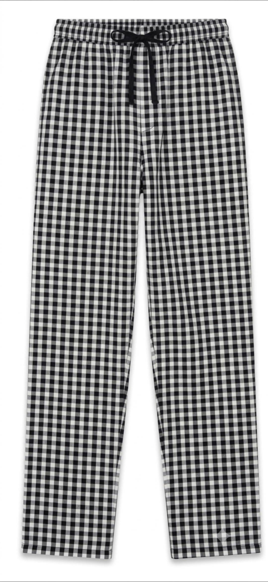Comfortable black and white gingham patterned pants. Perfect for a casual and stylish look. Versatile for various occasions.-image-2